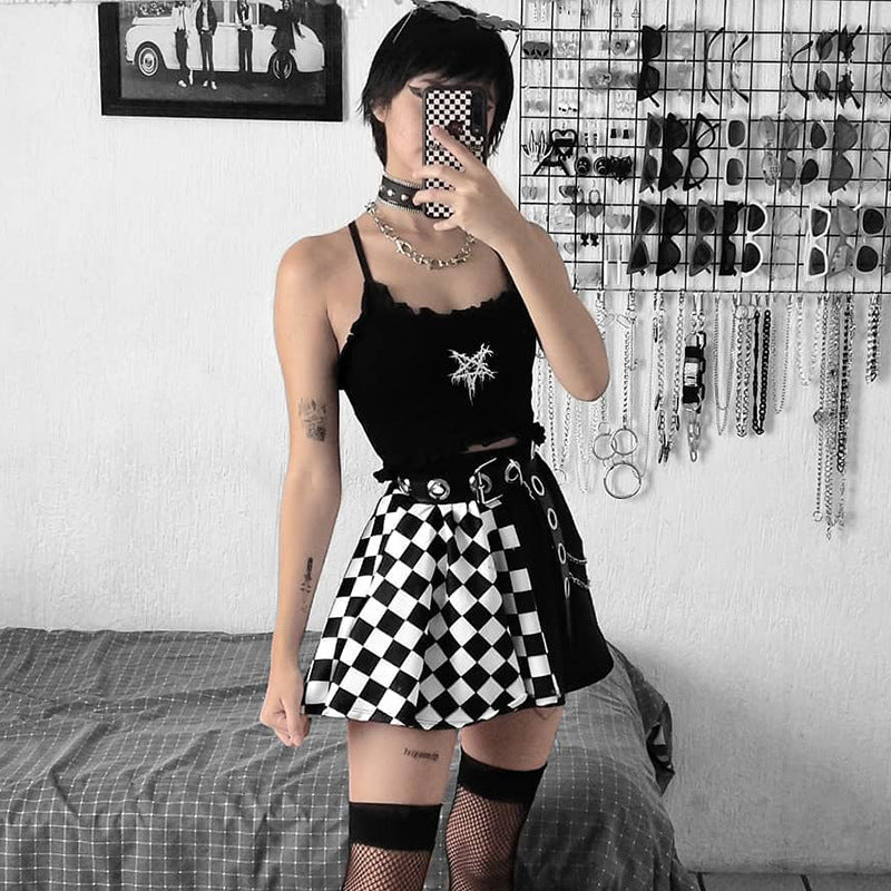 Dark Girl Color Contrast Plaid Stitching Skirt Sexy High Waist Skirt Dark Girl Color Contrast Plaid Stitching Skirt Sexy High Waist Skirt